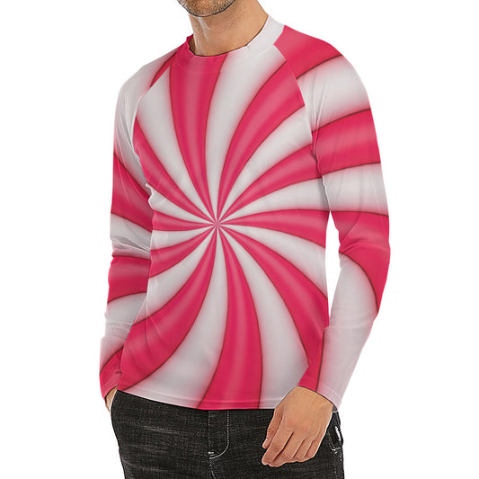 Pink Swirl Candy Print Men's Long Sleeve Rash Guard