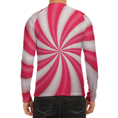 Pink Swirl Candy Print Men's Long Sleeve Rash Guard