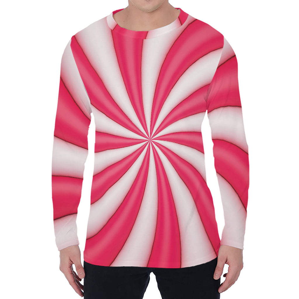 Pink Swirl Candy Print Men's Long Sleeve T-Shirt