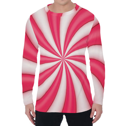 Pink Swirl Candy Print Men's Long Sleeve T-Shirt