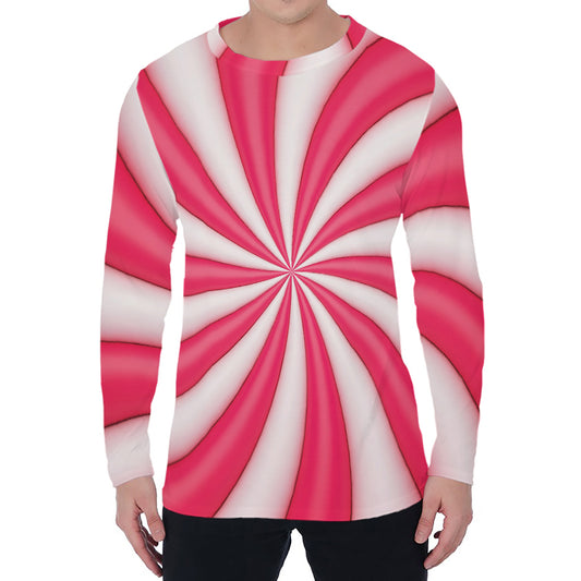 Pink Swirl Candy Print Men's Long Sleeve T-Shirt
