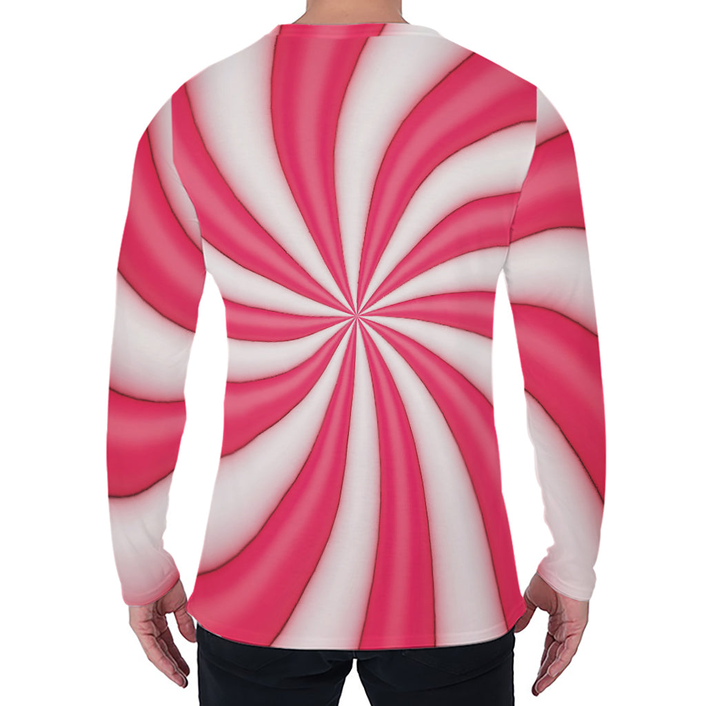 Pink Swirl Candy Print Men's Long Sleeve T-Shirt