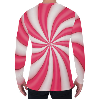 Pink Swirl Candy Print Men's Long Sleeve T-Shirt