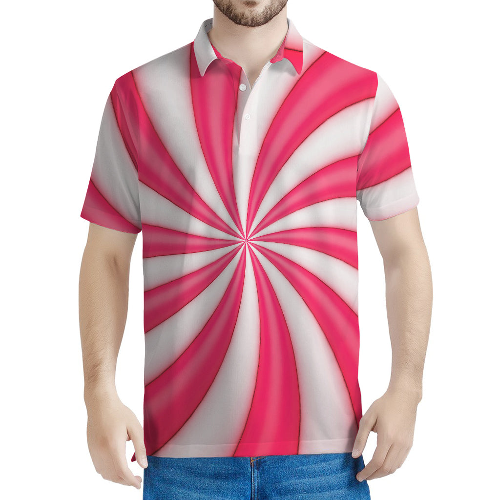 Pink Swirl Candy Print Men's Polo Shirt