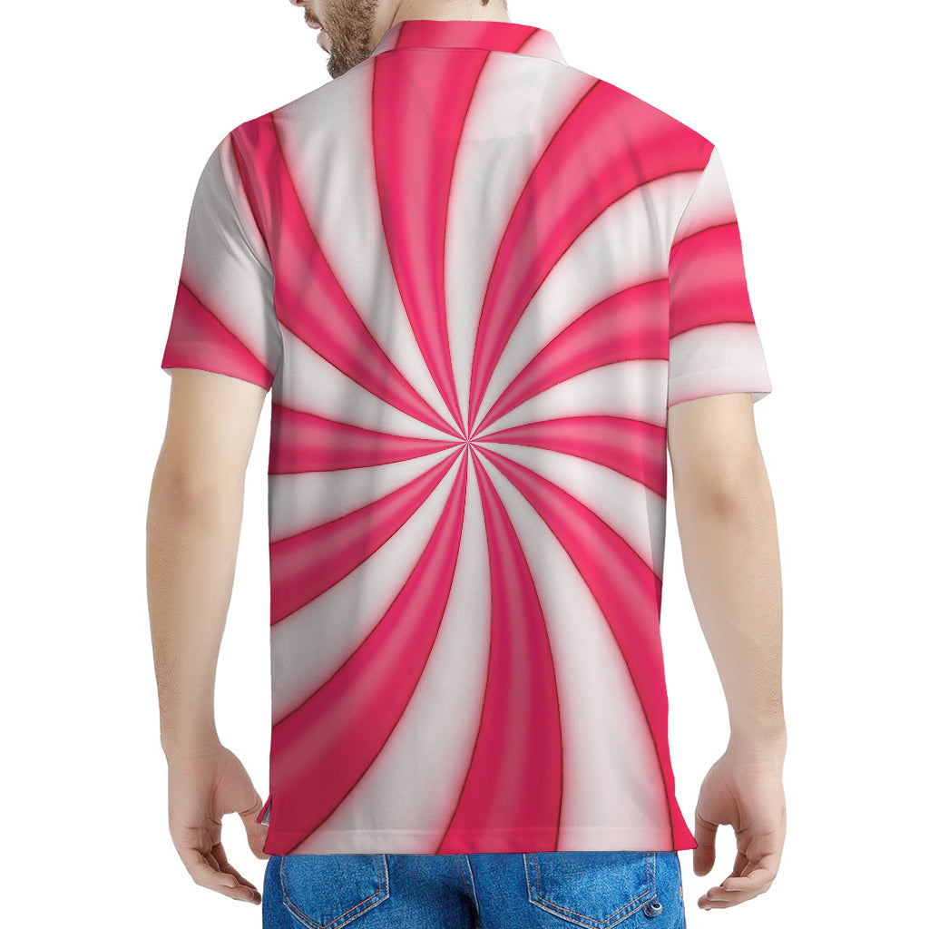 Pink Swirl Candy Print Men's Polo Shirt