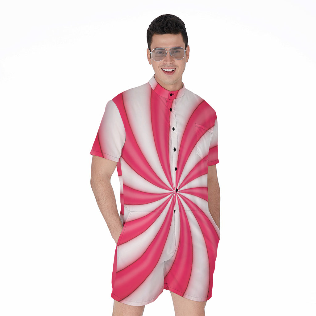 Pink Swirl Candy Print Men's Rompers