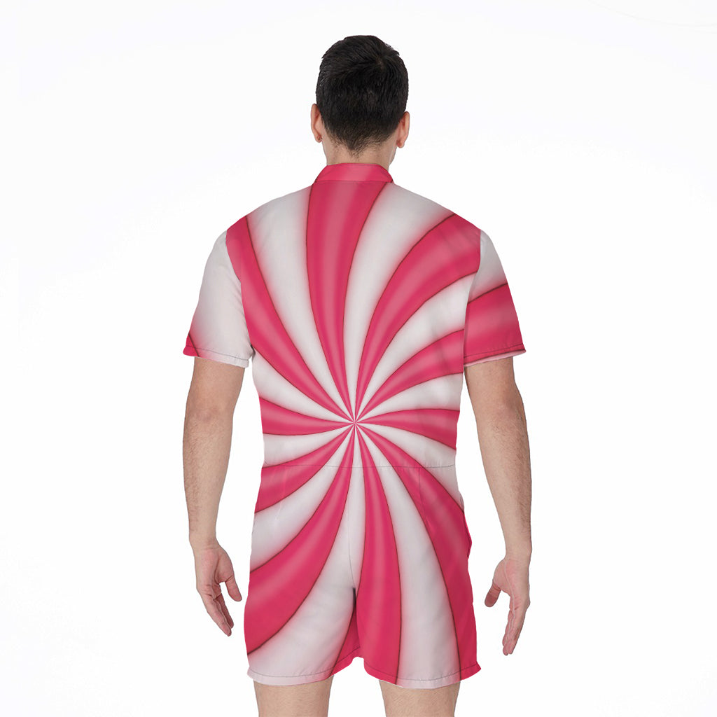 Pink Swirl Candy Print Men's Rompers