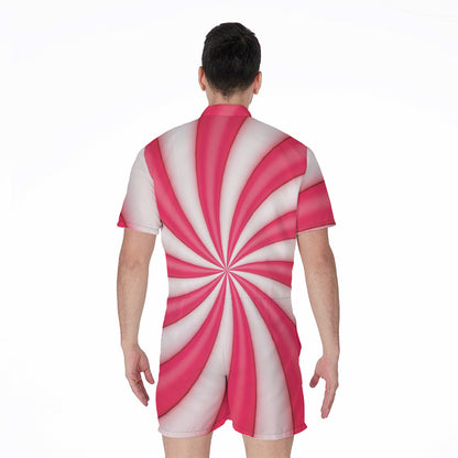 Pink Swirl Candy Print Men's Rompers