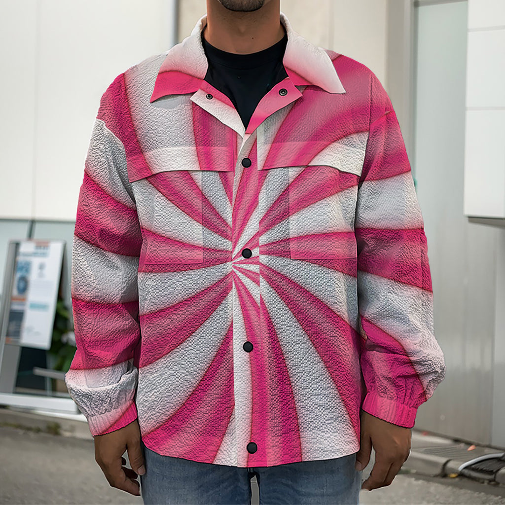 Pink Swirl Candy Print Men's Shirt Jacket