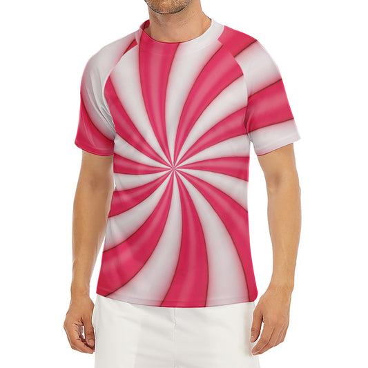 Pink Swirl Candy Print Men's Short Sleeve Rash Guard