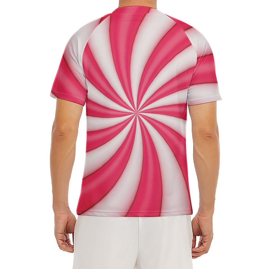 Pink Swirl Candy Print Men's Short Sleeve Rash Guard