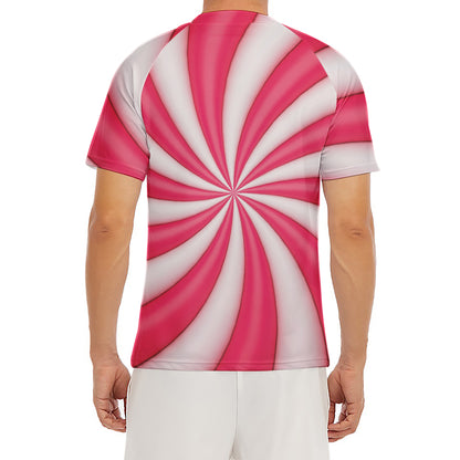 Pink Swirl Candy Print Men's Short Sleeve Rash Guard