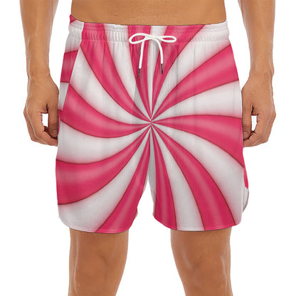 Pink Swirl Candy Print Men's Split Running Shorts