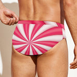 Pink Swirl Candy Print Men's Swim Briefs