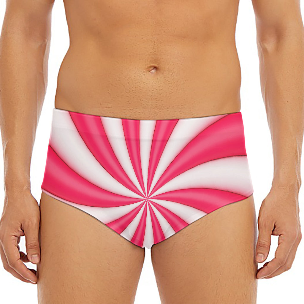 Pink Swirl Candy Print Men's Triangle Swim Briefs