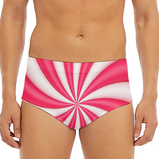 Pink Swirl Candy Print Men's Triangle Swim Briefs