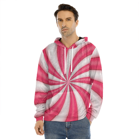 Pink Swirl Candy Print Men's Velvet Pullover Hoodie
