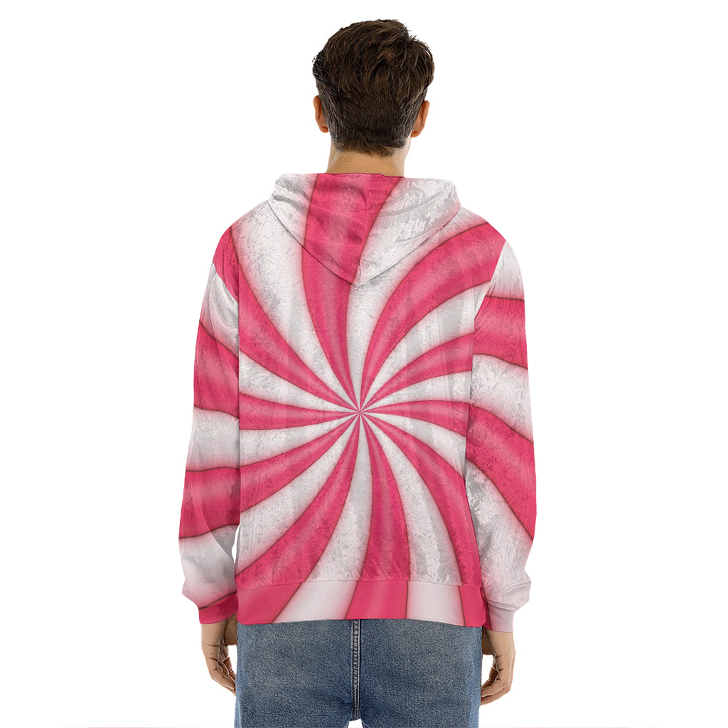 Pink Swirl Candy Print Men's Velvet Pullover Hoodie