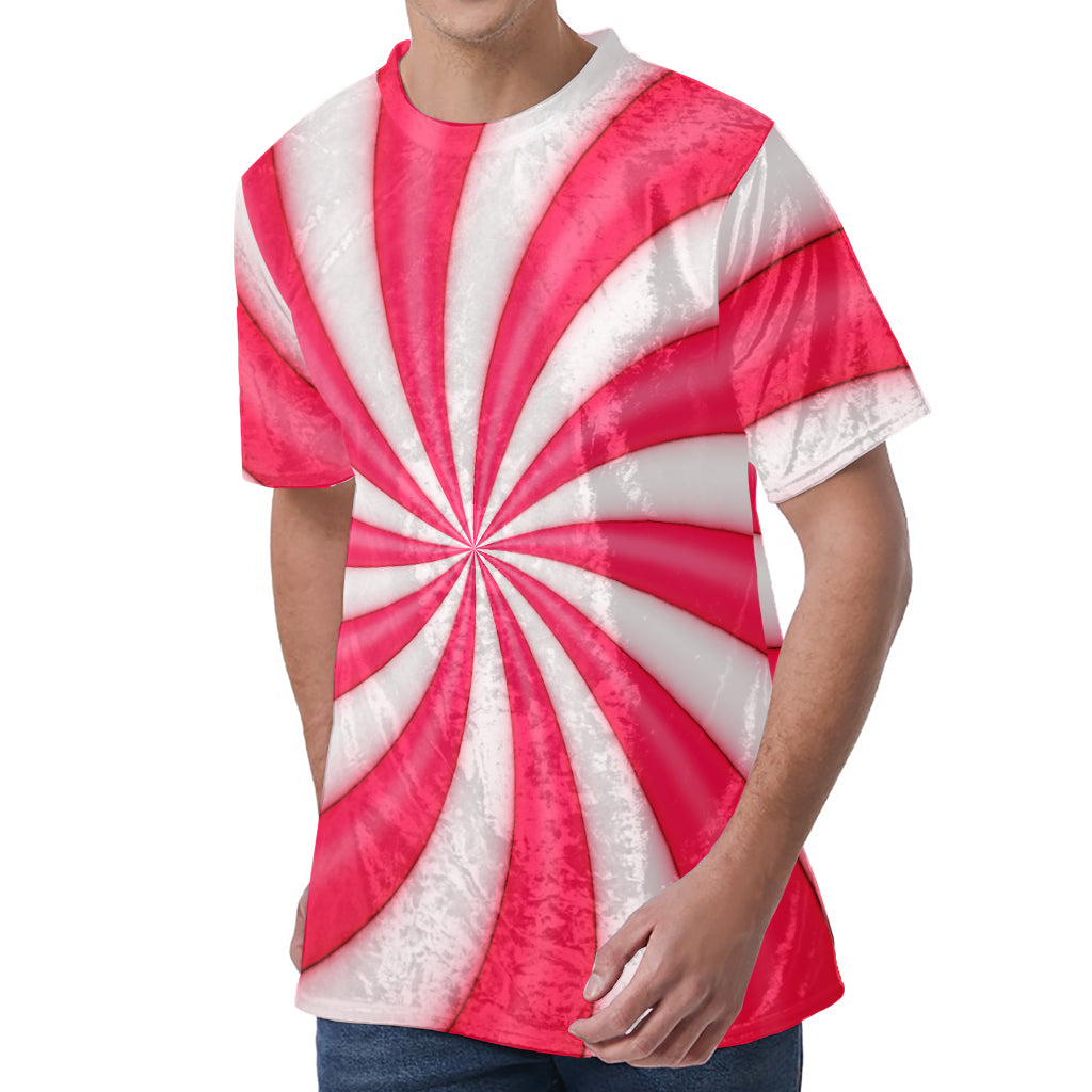 Pink Swirl Candy Print Men's Velvet T-Shirt