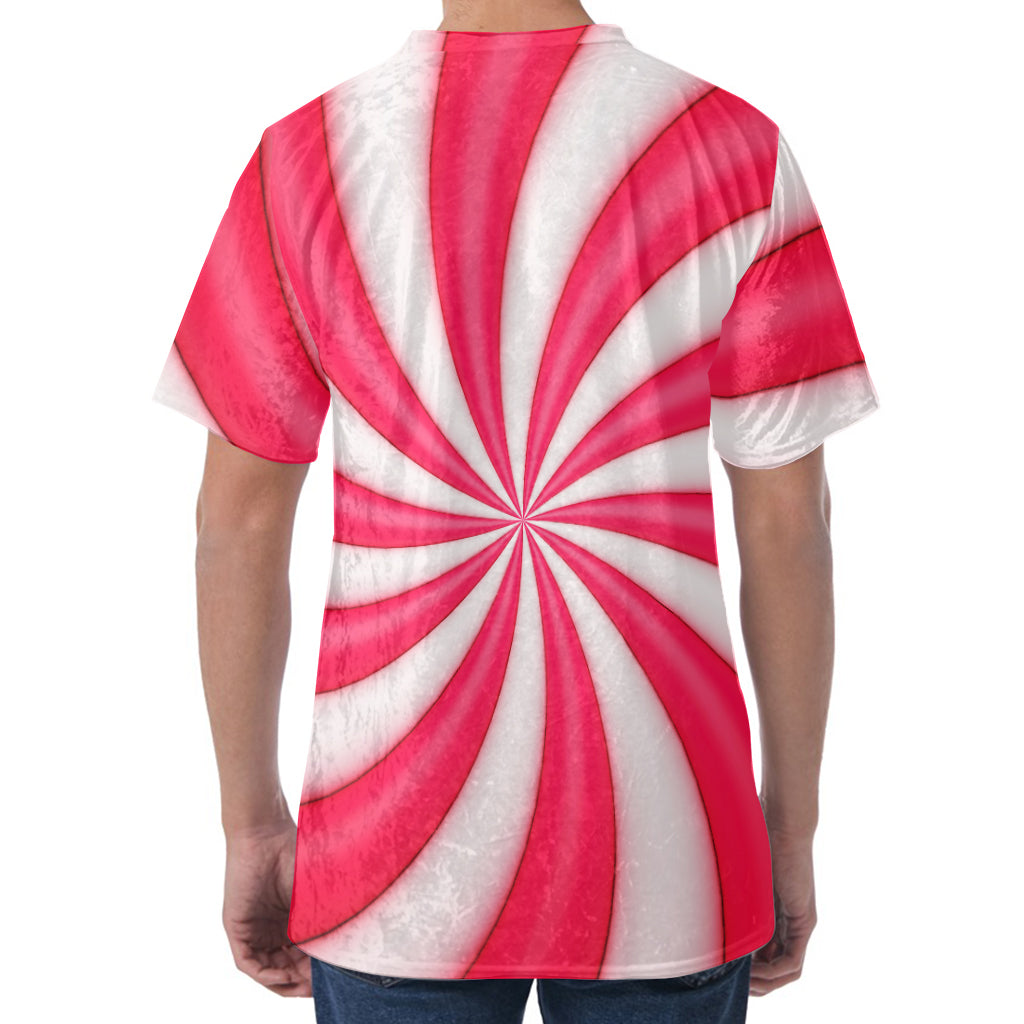 Pink Swirl Candy Print Men's Velvet T-Shirt