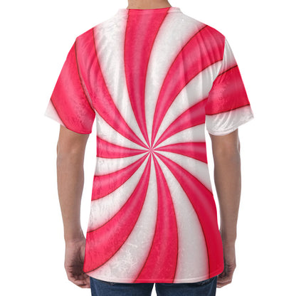 Pink Swirl Candy Print Men's Velvet T-Shirt