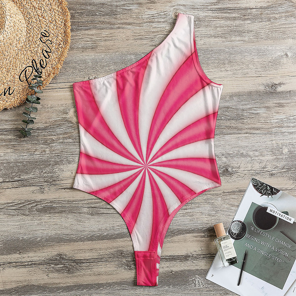 Pink Swirl Candy Print One Shoulder Bodysuit