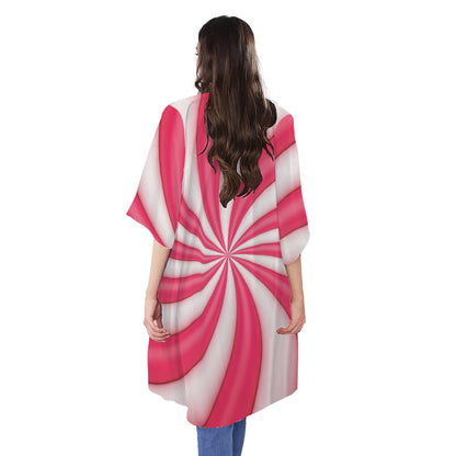 Pink Swirl Candy Print Open Front Beach Cover Up