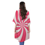 Pink Swirl Candy Print Open Front Beach Cover Up