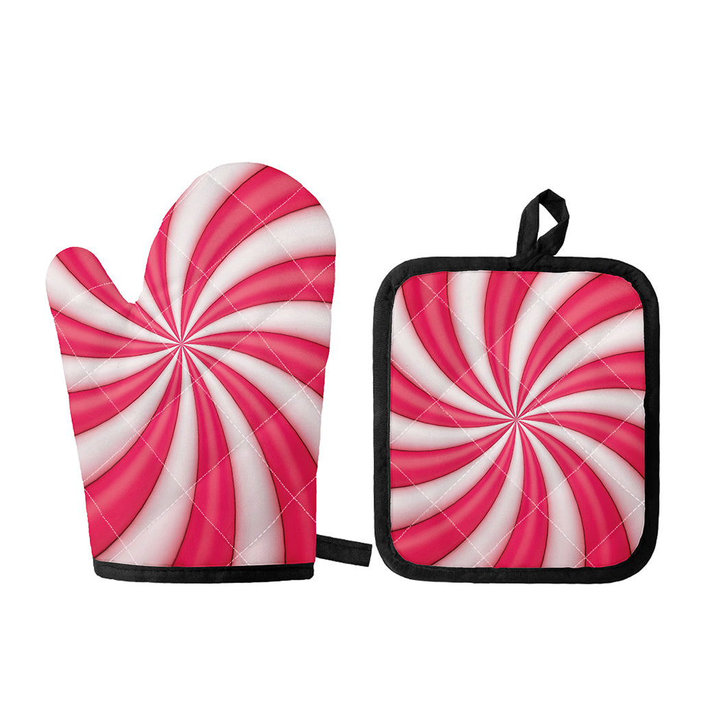 Pink Swirl Candy Print Oven Mitt And Pot Holder Set