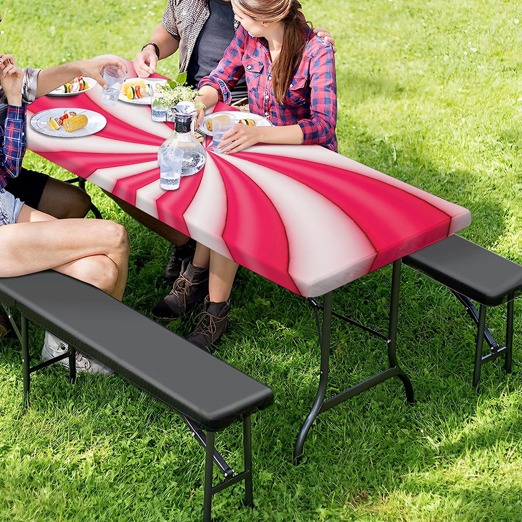 Pink Swirl Candy Print Picnic Table Cover
