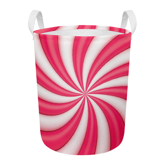 Pink Swirl Candy Print Round Laundry Basket