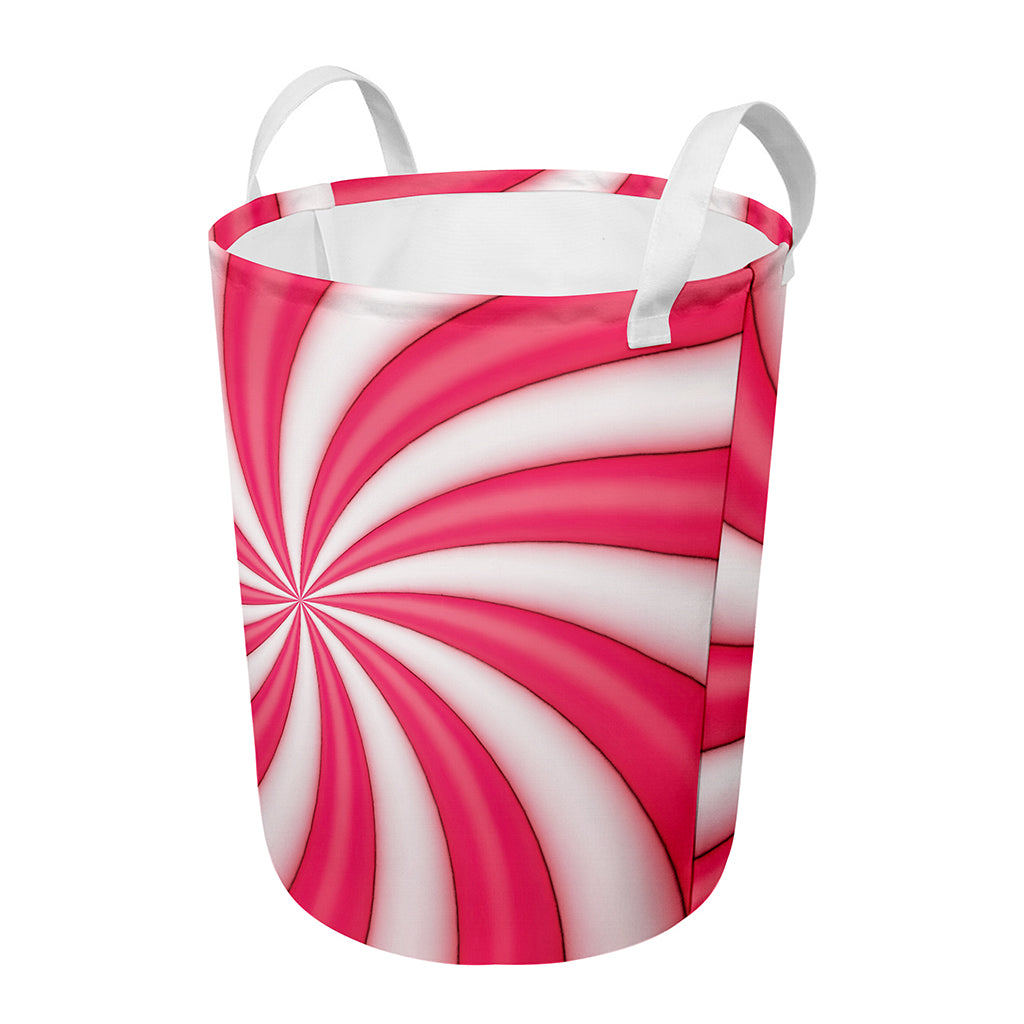 Pink Swirl Candy Print Round Laundry Basket