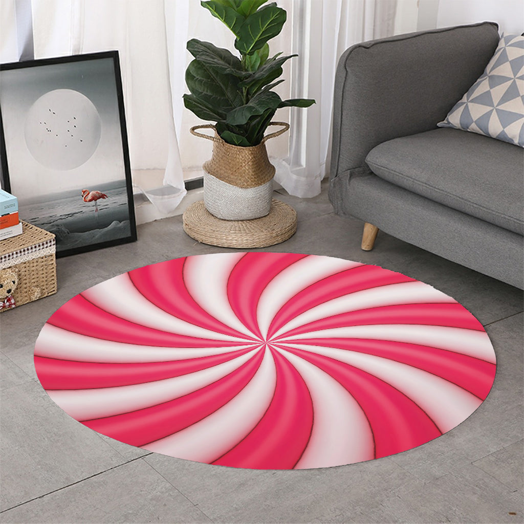 Pink Swirl Candy Print Round Rug