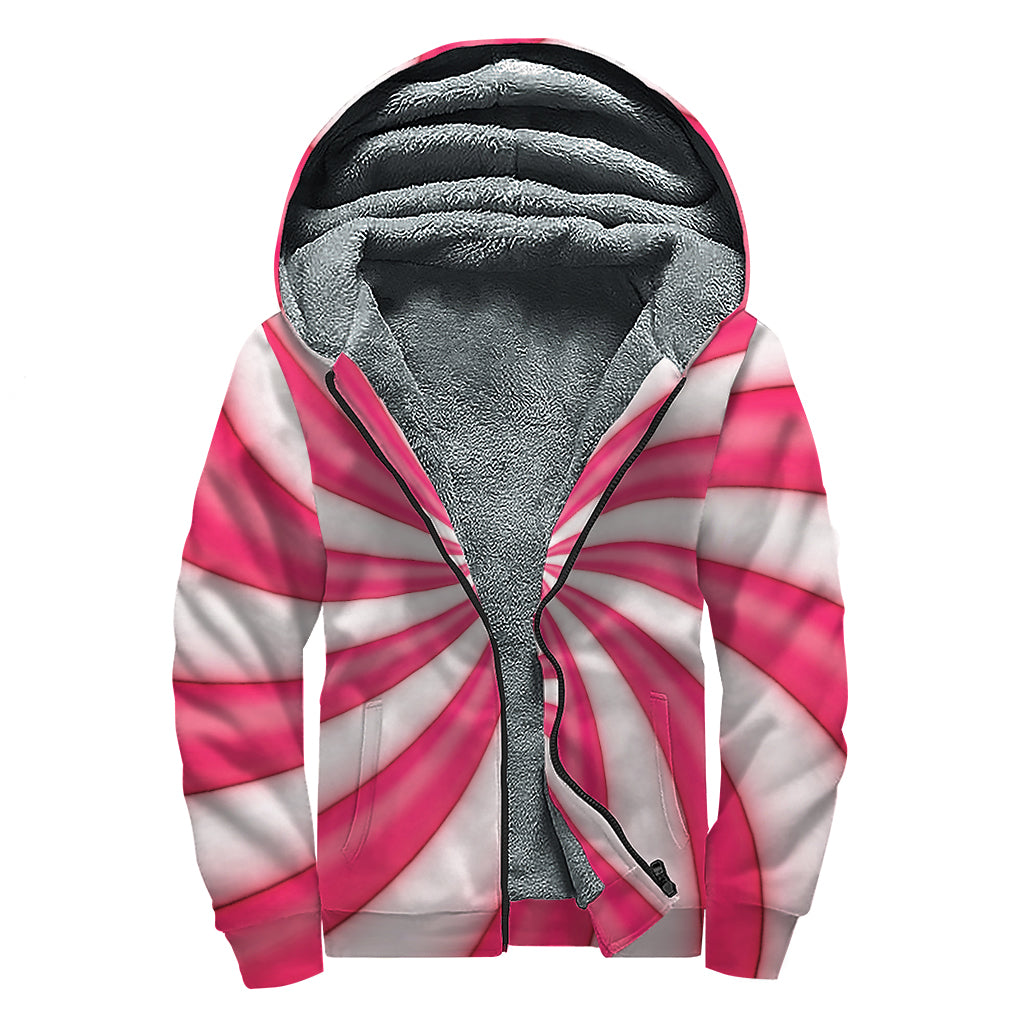 Pink Swirl Candy Print Sherpa Lined Zip Up Hoodie