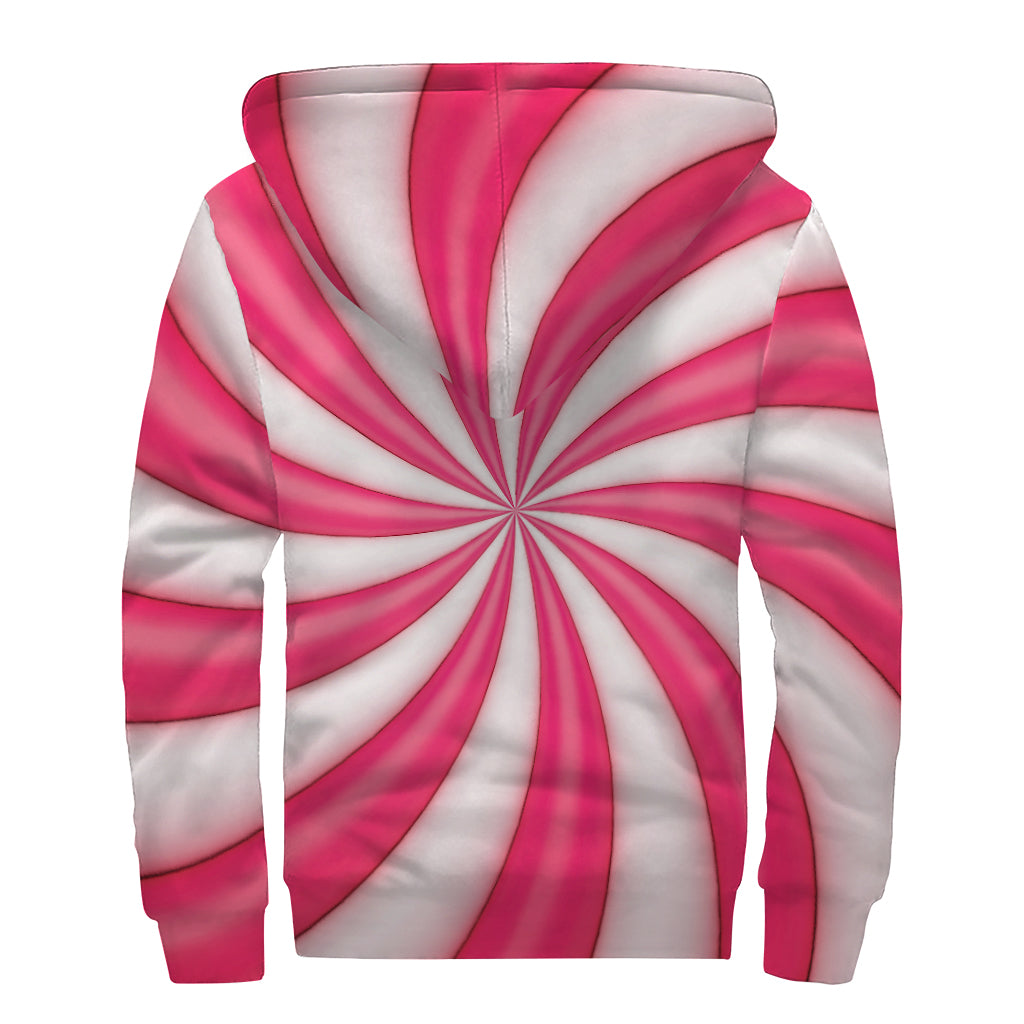 Pink Swirl Candy Print Sherpa Lined Zip Up Hoodie