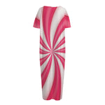 Pink Swirl Candy Print Short Sleeve Long Nightdress