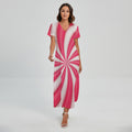 Pink Swirl Candy Print Short Sleeve Maxi Dress