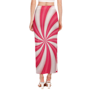 Pink Swirl Candy Print Side Slit Maxi Skirt