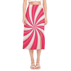 Pink Swirl Candy Print Side Slit Midi Skirt