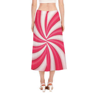 Pink Swirl Candy Print Side Slit Midi Skirt