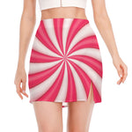 Pink Swirl Candy Print Side Slit Mini Skirt