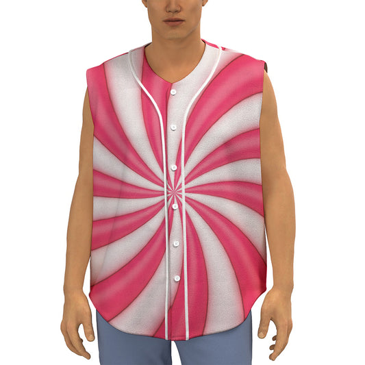 Pink Swirl Candy Print Sleeveless Baseball Jersey