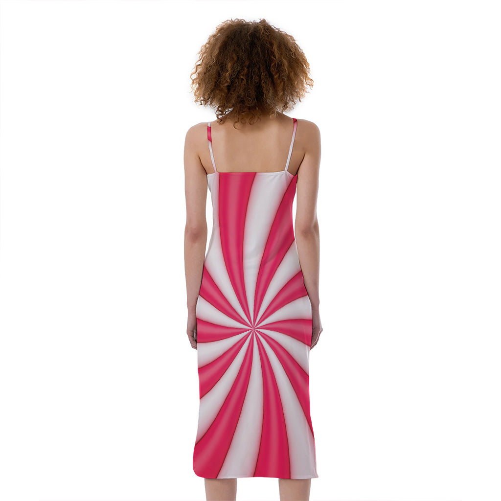 Pink Swirl Candy Print Slim Fit Midi Cami Dress