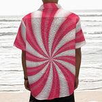 Pink Swirl Candy Print Textured Short Sleeve Shirt