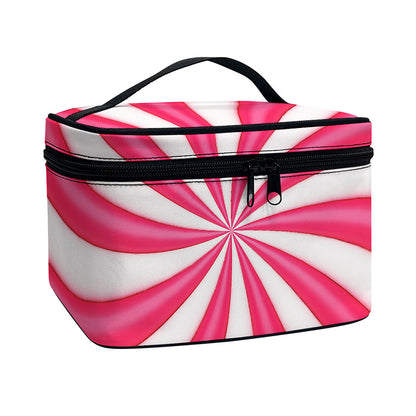 Pink Swirl Candy Print Travel Makeup Bag