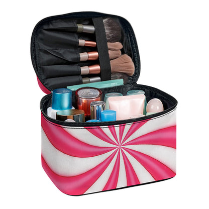 Pink Swirl Candy Print Travel Makeup Bag