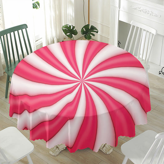 Pink Swirl Candy Print Waterproof Round Tablecloth