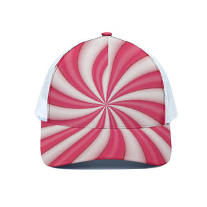 Pink Swirl Candy Print White Mesh Trucker Cap