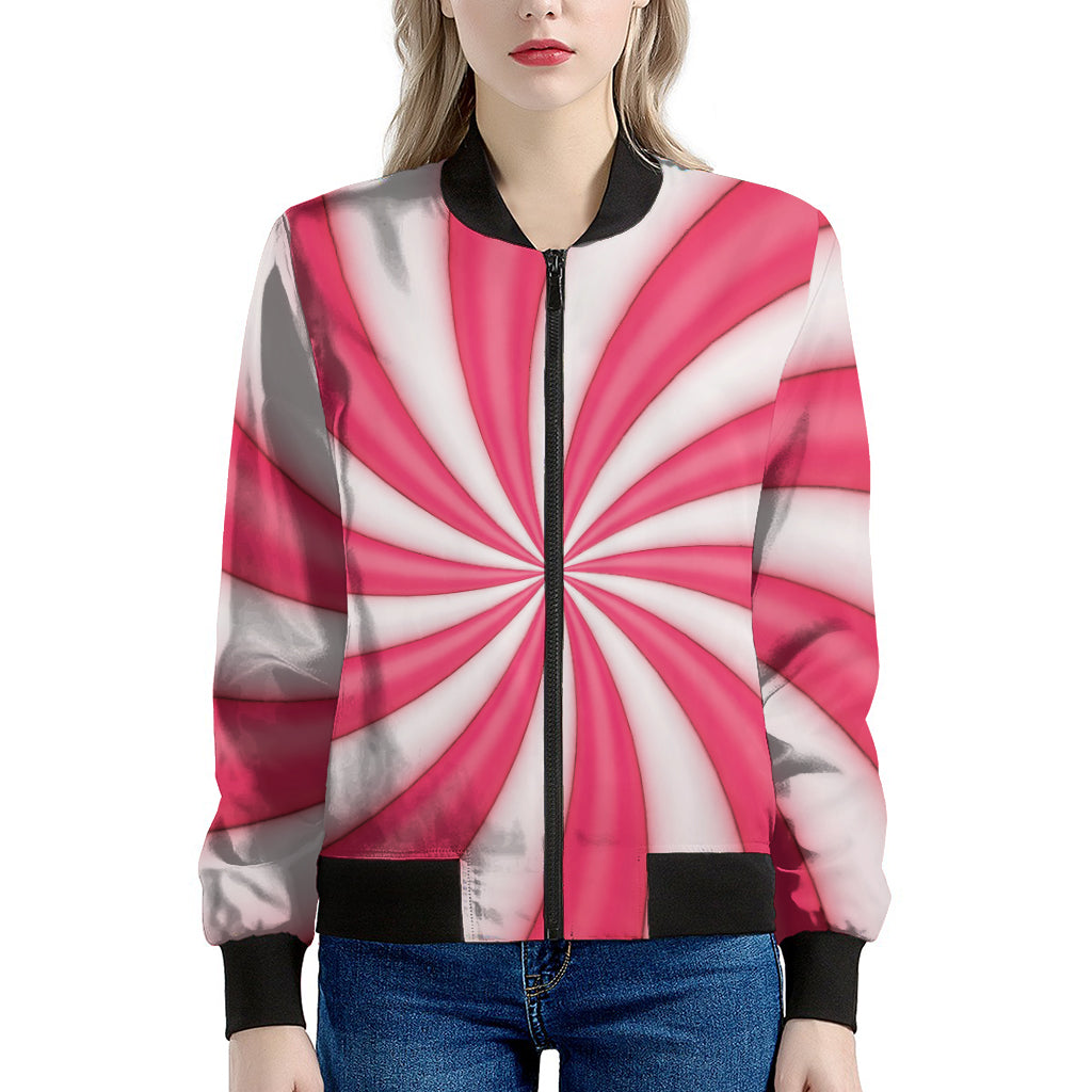 Pink Swirl Candy Print Women's Bomber Jacket