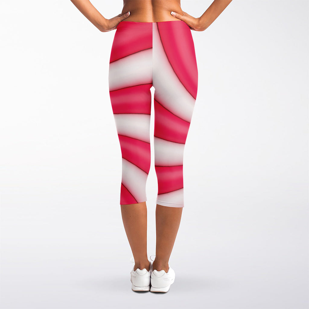 Pink Swirl Candy Print Women's Capri Leggings